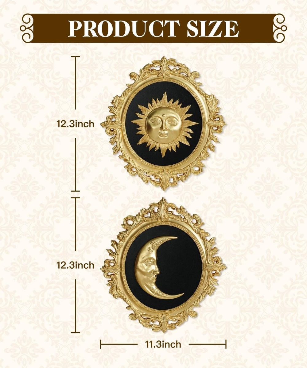 Putuo Decor Baroque Sun Moon Wall Decor Set, 2-Piece 3D Ovals Gold Resin Reli...
