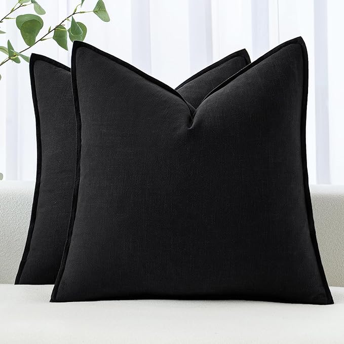 MIULEE Decorative Linen Pillow Covers 18x18 Inch Black ​Boho Farmhouse​ by MIULEE