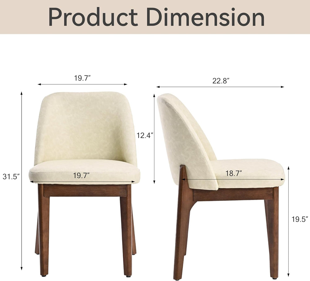 VKNOW Dining Chairs Set of 2, Faux Leather Wooden Kitchen Chairs, Beige