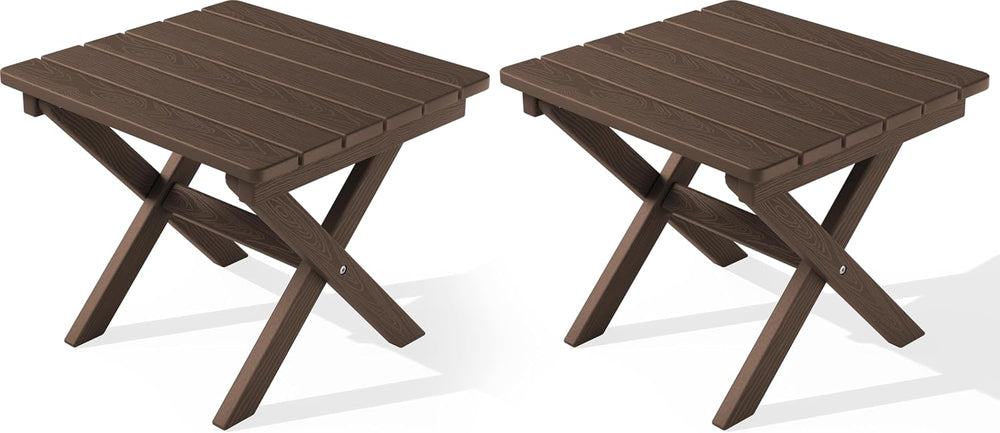 SERWALL Small Folding Outdoor Side Table Set of 2, Coffee