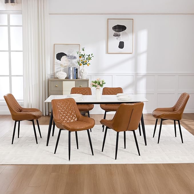 Dining Chair Set of 3, Modern Dining Chairs with Thick Cushions, Faux Leather...
