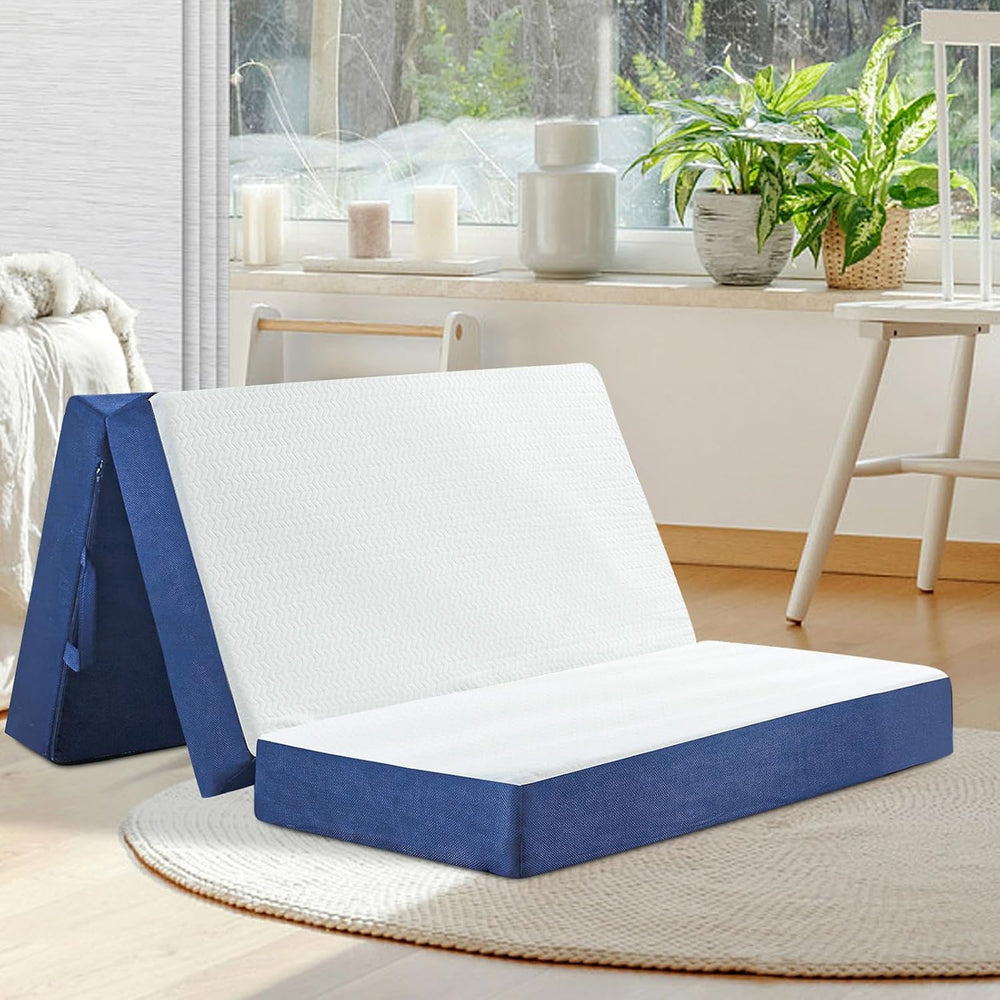 Foldable Mattress Full Size, 6" Trifold Mattress Futon Murphy Bed,White