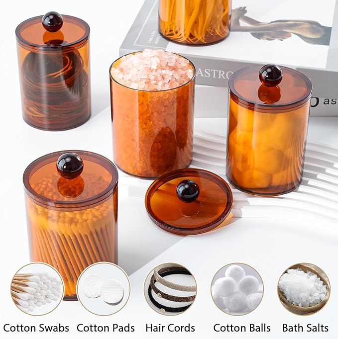 XIPENGKEJI 4 Pack Qtip Holder, Canister Apothecary Jar Set, Bathroom Jars - Image 4