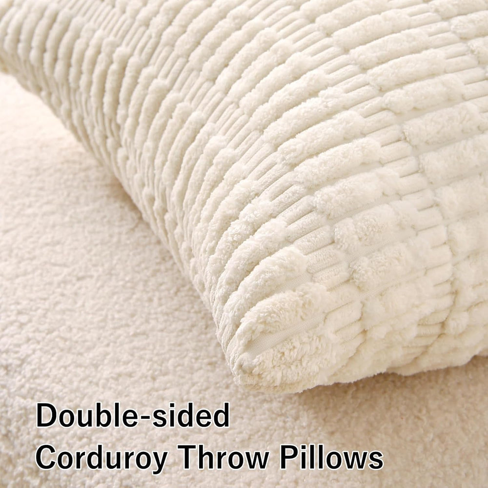 2 Pack Corduroy Decorative Throw Pillow with Inserts, 18x18 Inch Soft Boho Th...