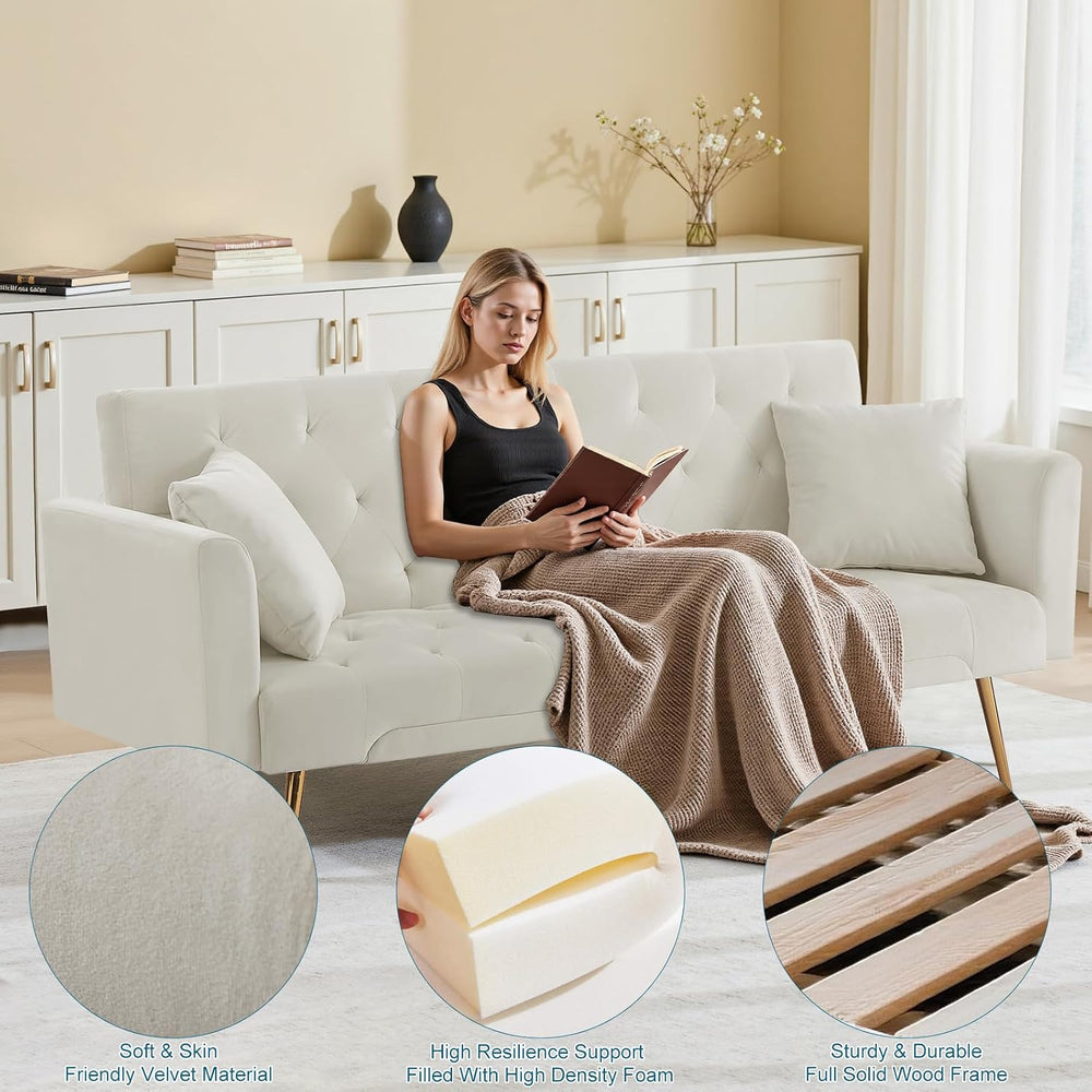 71.65'' Convertible Sofa Bed Modern Futon Set, Velvet Foldable Reclin...