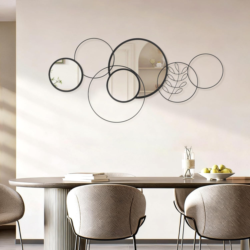 Black Round Wall Mirror Set, Metal Framed Circle Mirror Set Modern Decorative...