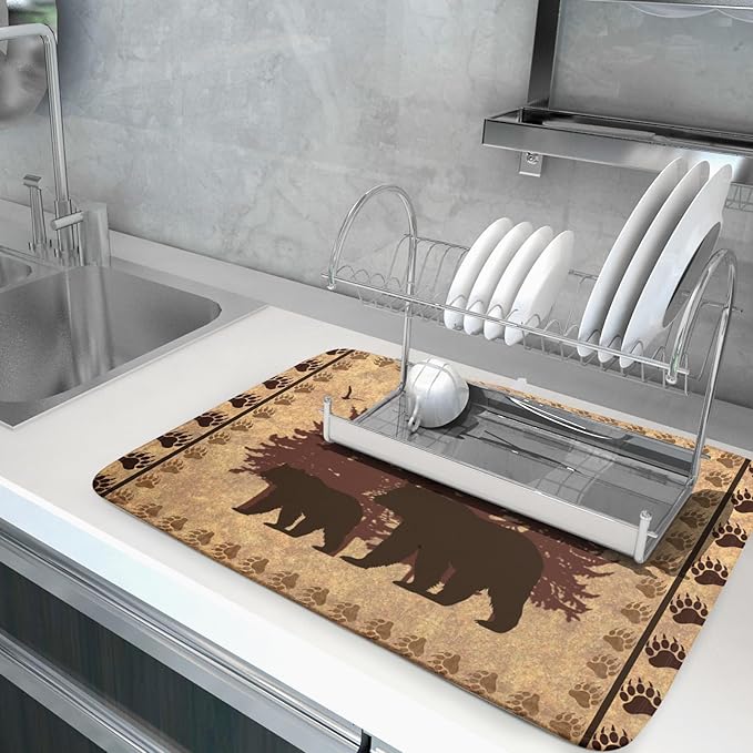 Giwawa 18"x24" Brown Bear Dish Drying Mat Rustic Forest Wildlife Woodland Dish - Image 5