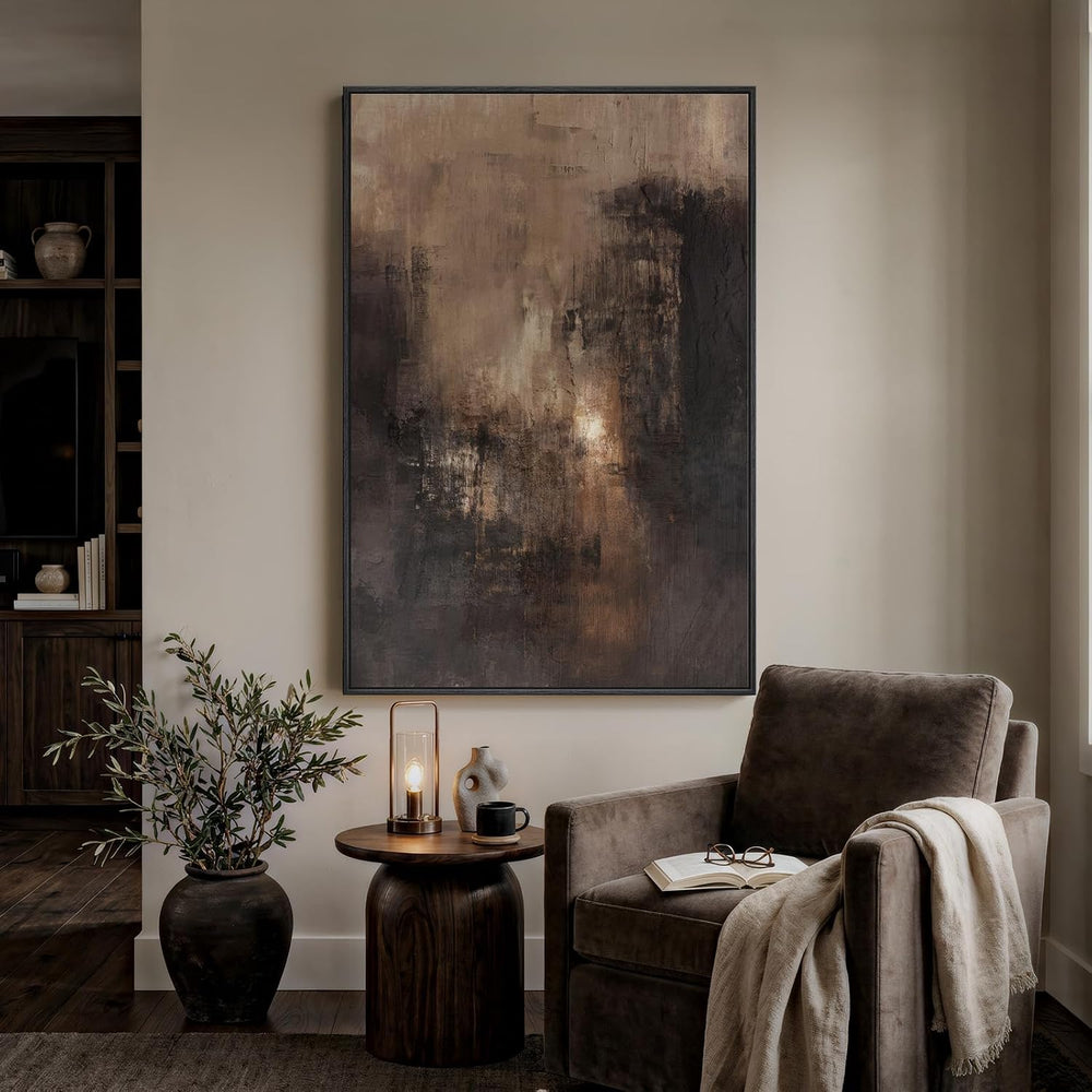 Extra Large Framed Brown Abstract Wall Art for Living Room, Vertical 40x60