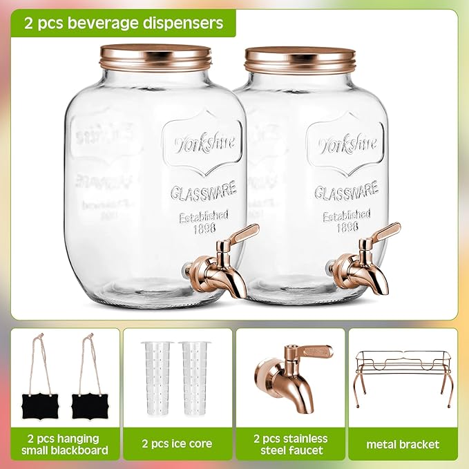 Lallisa 2 Pcs 2 Gallon Glass Drink Dispenser