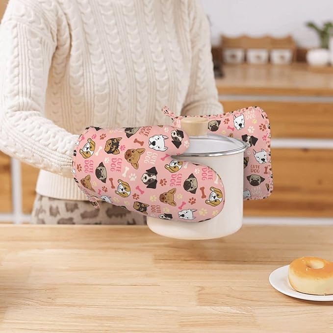 Cute Dog Oven Mitts and Pot Holders Set, Puppy Kitchen Accessories Heat - Image 2