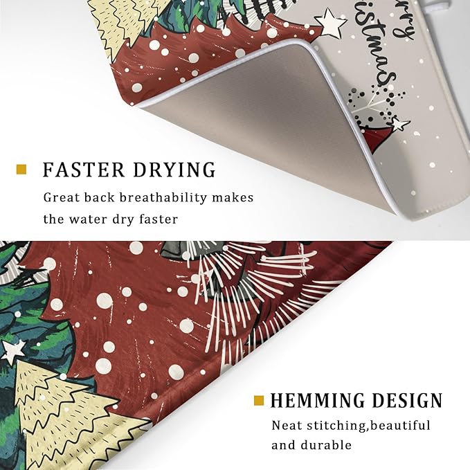 Christmas Trees Dish Drying Mat Winter Holiday Kitchen Dishes Pad 18x24 Inch - Image 3