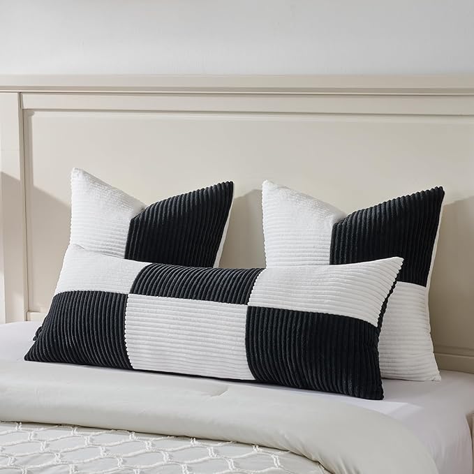 Fancy Homi Set of 2 Black White Decorative Throw Pillow Covers 20x20 Inch - Image 5