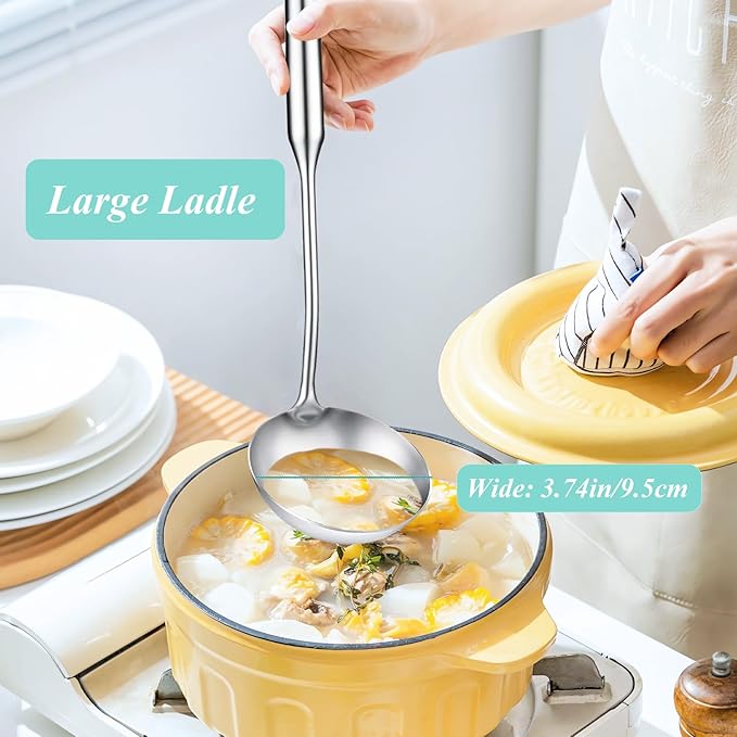 Soup Ladle, Metal 316 Stainless Steel Kitchen Ladles Spoon, Large Cooking Ladel - Image 6