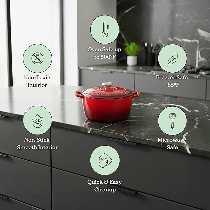 ROSSALLINI Signature Enameled Cast Iron Dutch Oven, Non-Stick Serving Pot - Image 9