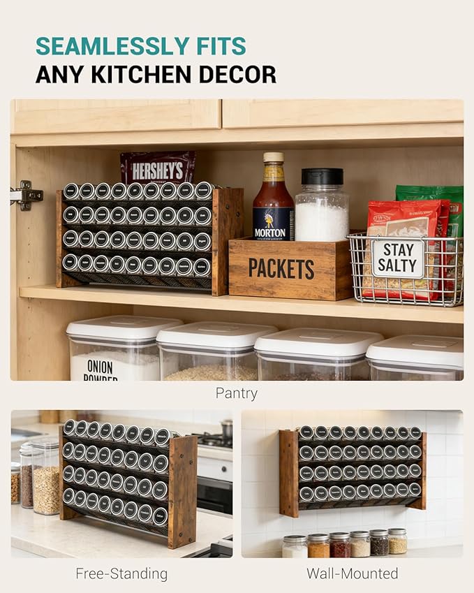 NESAPTO Spice Rack Organizer for Cabinet, Wood 4-Tier Vertical Seasoning - Image 6