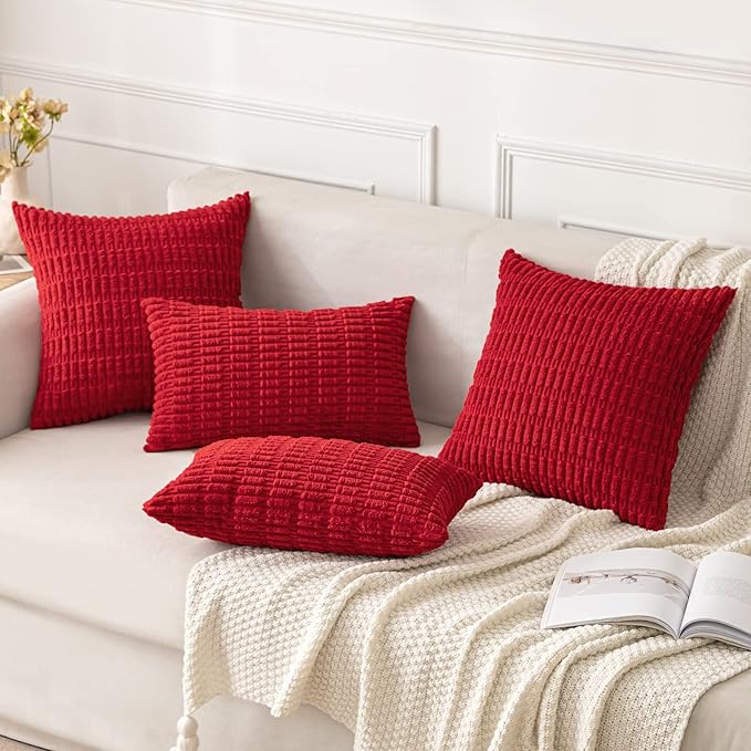 MIULEE Pack of 2 Red Corduroy Decorative Pillow Covers 12x12 Inch Soft Boho - Image 4