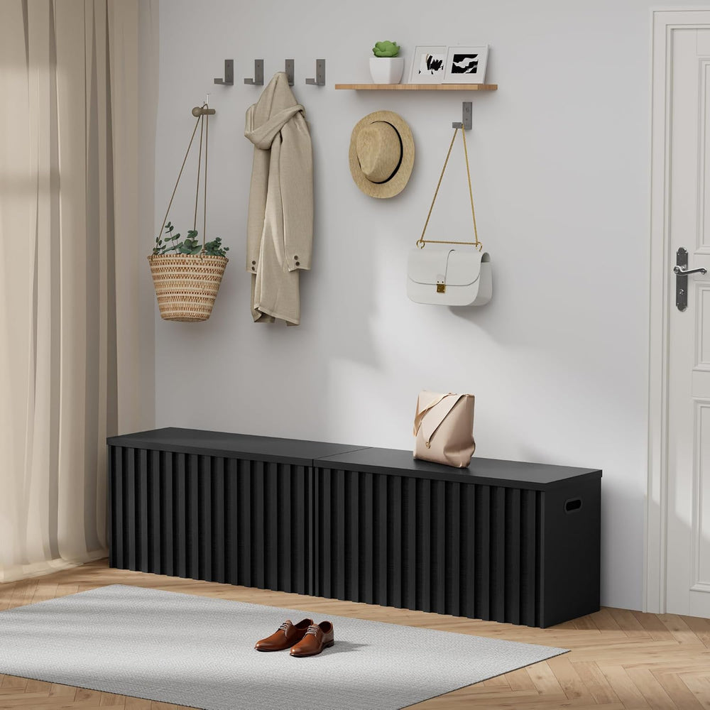 UEV Black Storage Bench Set of 2, 39.4" Fluted Wood Storage Trunk with 2...