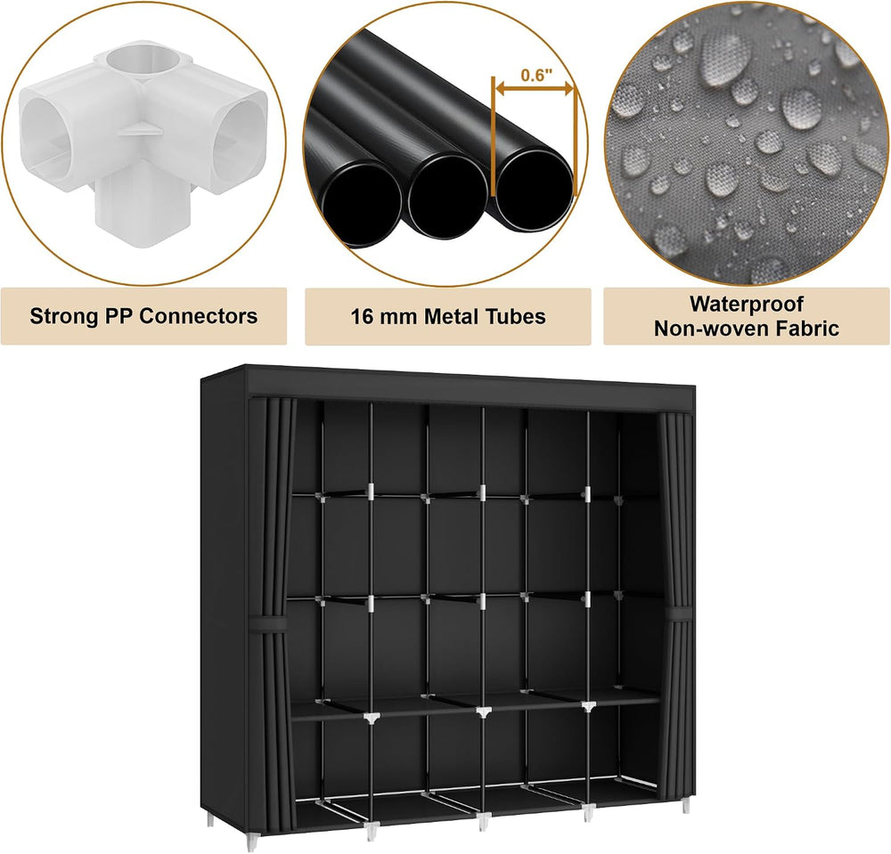 67" Portable Wardrobe Closet for Hanging Clothes Large Capacity for Bedroom