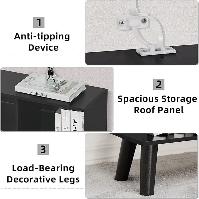 YAHARBO 10 Cube Bookshelf,3 Tier Bookcase with Legs,Black Mid-Century Modern ...