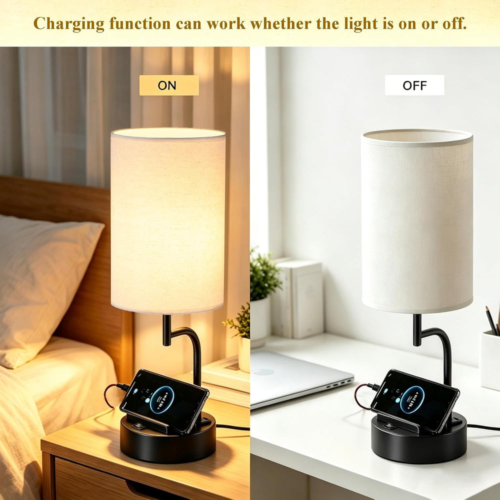 Dreamholder 2 Pack Table Lamp, Bedside Lamp with 3 USB Charging Ports & A...