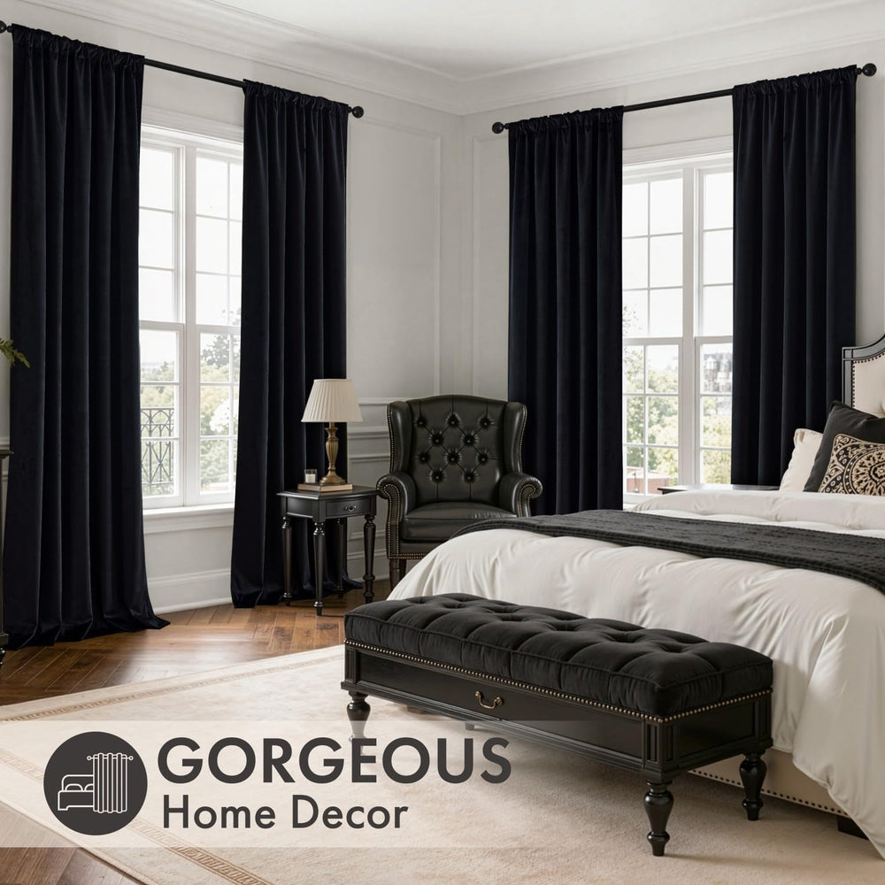 MIULEE Black Velvet Curtains 4 Panels Set Back Tab 40 x 84 Inch Long