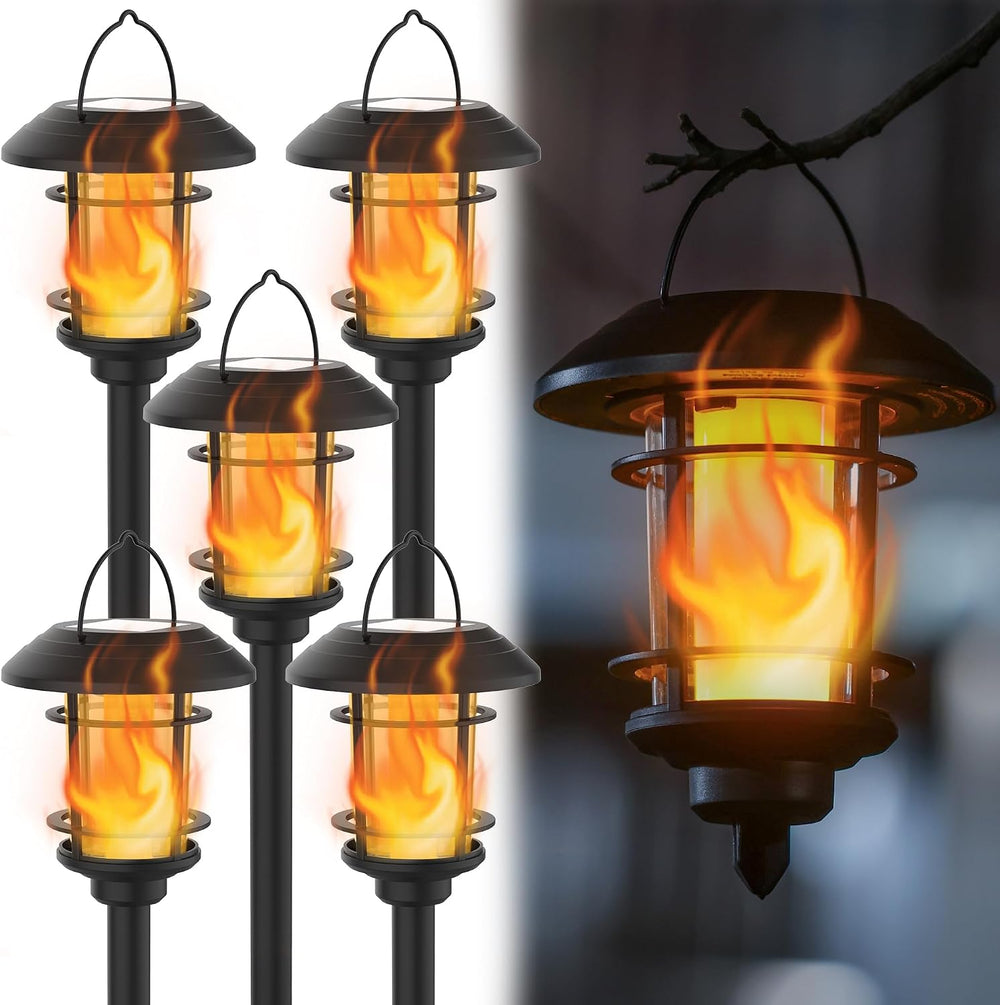 Dynaming 6 Pack Solar Flame Torch Lights Outdoor, Halloween Dual Use Flickeri...