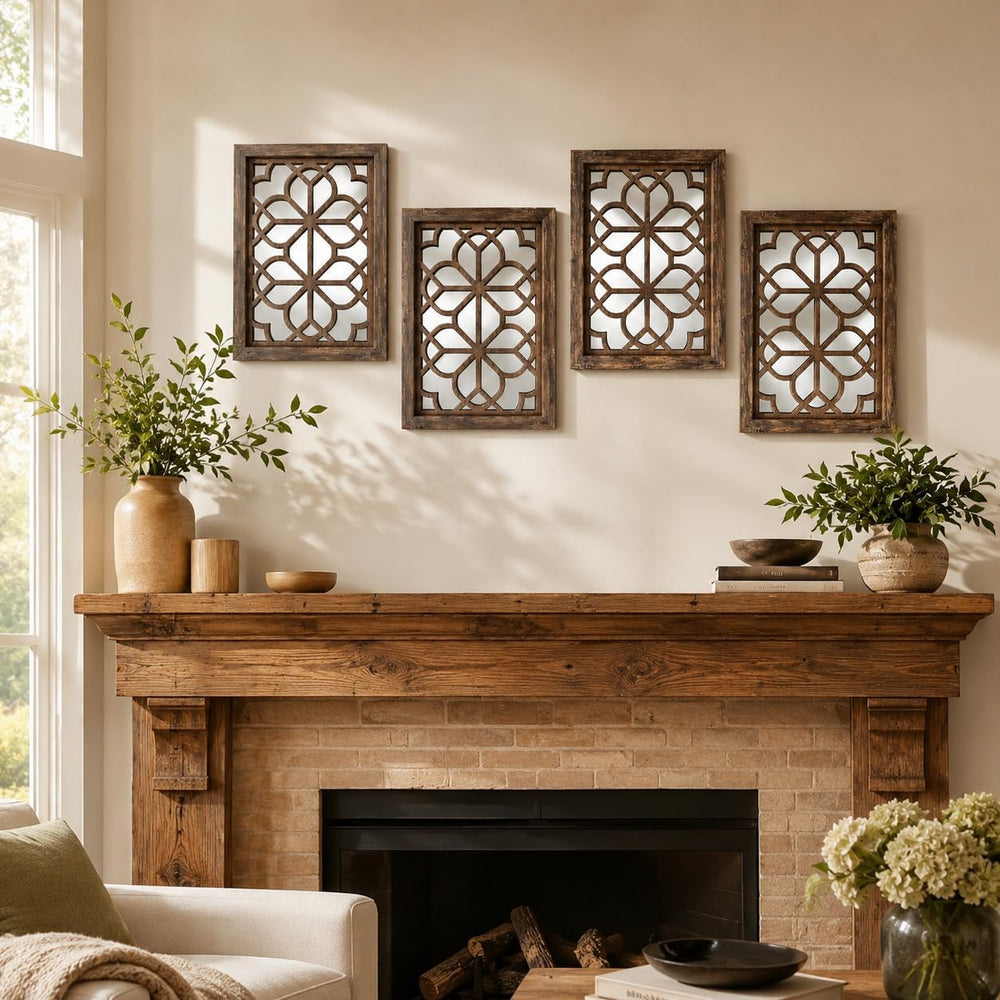 Set of 4 11x15 Inch Rectangular Shatterproof Maroon Decorative Wall Mirrors, ...