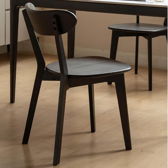100% Solid Wood Dining Chairs,Mid Century Modern Dining Chairs with Rounded Backrest,Kitchen,Dining Room Chairs Set of 1/2/4 (4, Black Color)