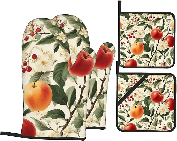Apple Flower Oven Mitts & Potholder Set of 4 by Unknown