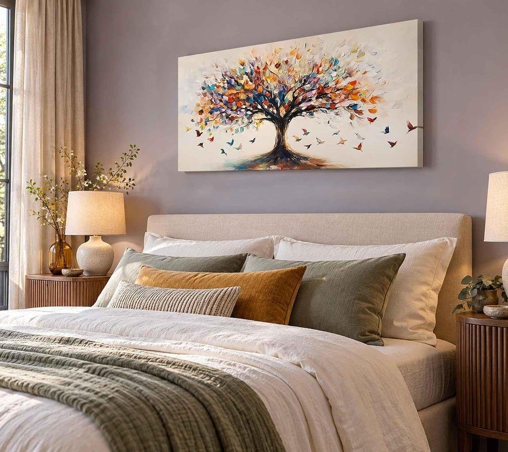 Large Tree of Life Canvas Wall Art, Abstract Colorful Tree Decor, 16x32in