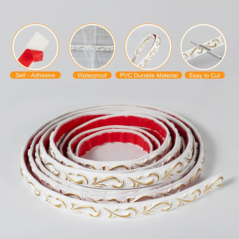 0.8" x49.2 ft Peel and Stick Crown Molding - Ivory Gold Flexible Molding...