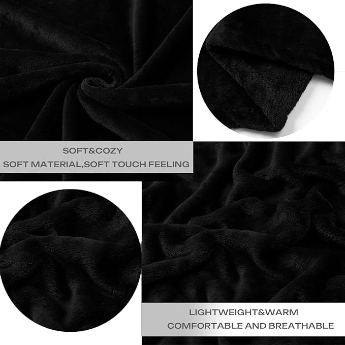 JIAHANNHA Black Throw Blanket Fleece Blanket Throw Size, Super Soft Cozy Plush - Image 3