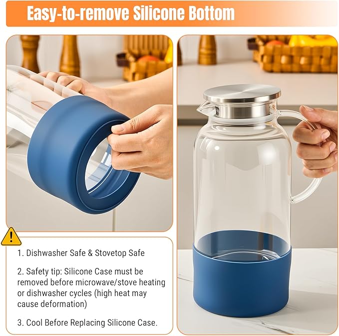 PARACITY Water Pitcher with Silicone Base 61oz/ 1.8L, Hot& Cold Glass Pitcher - Image 2