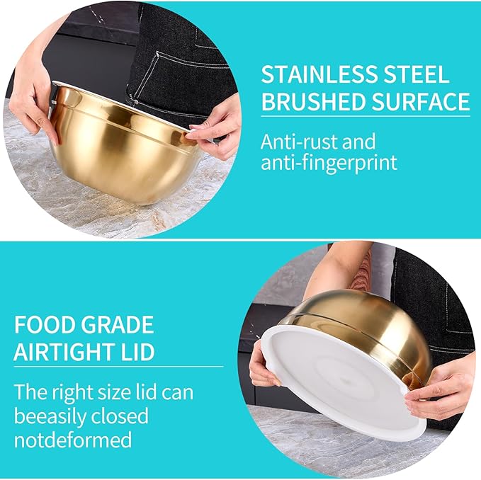 4 Piece Gold Mixing Bowls With Lids