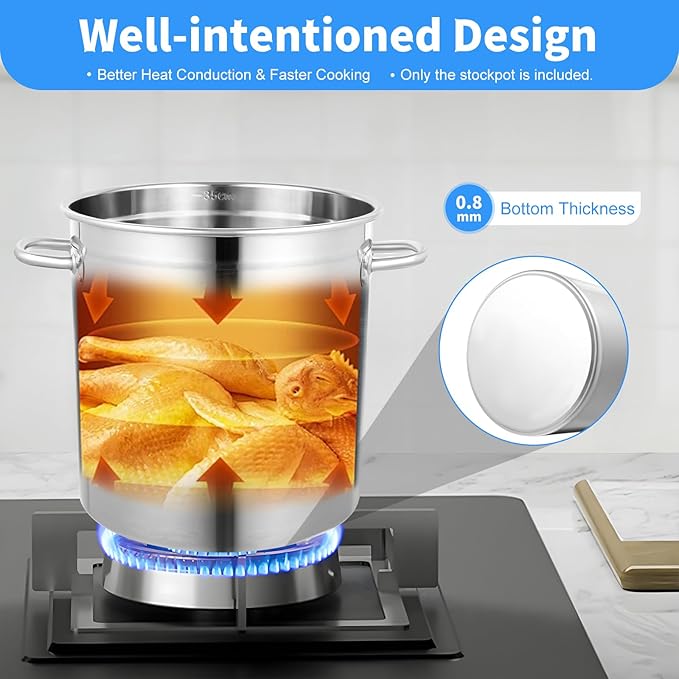 35L/30Qt Stainless Steel Stockpot, Kitchen Soup Big Cooking, Commercial Heavy - Image 7