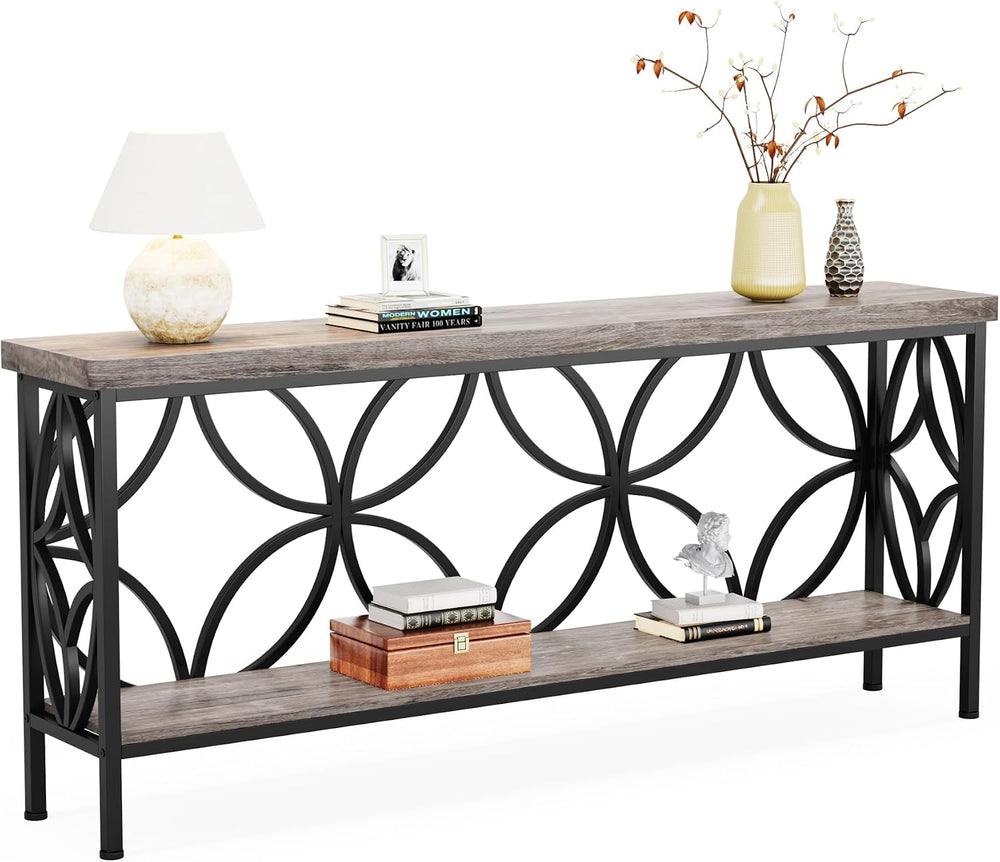 LITTLE TREE Sofa Table, 70.9 Inch Industrial Behind Couch Table with Storage ...