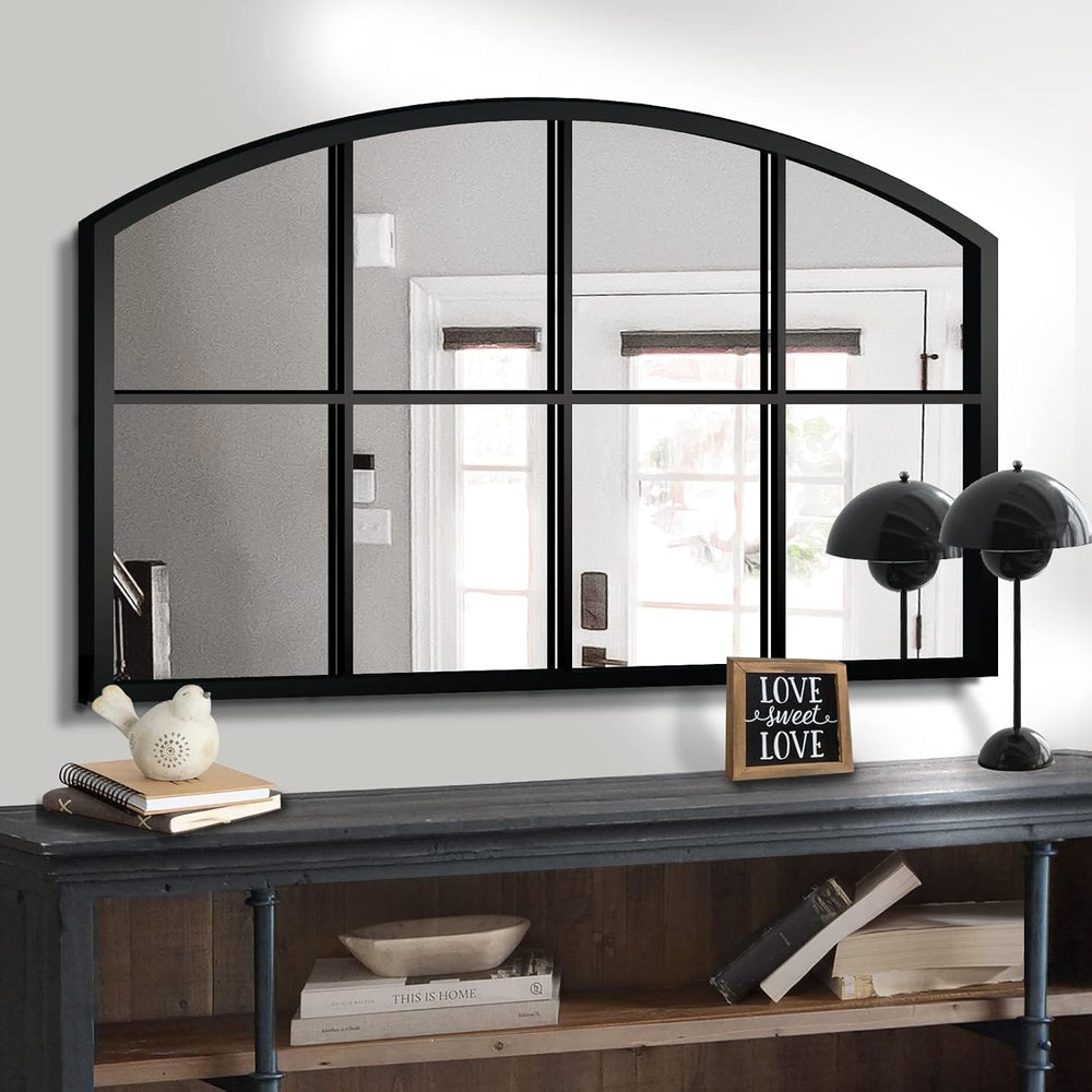 WAMIRRO 42x28 Large Black Arched Window Pane Wall Mirrors, Farmhouse Decor