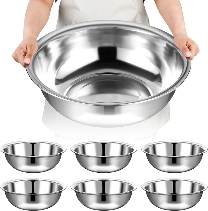 6 Pcs Stainless Steel Mixing Bowls Metal Mixing Bowls Extra Large Basin Salad by Unknown