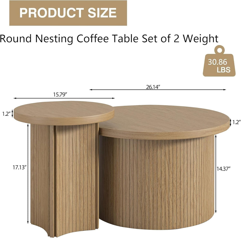 Mxtxmy Set of 2 Nesting Coffee Tables Farmhouse,Round Coffee Table Living Roo...