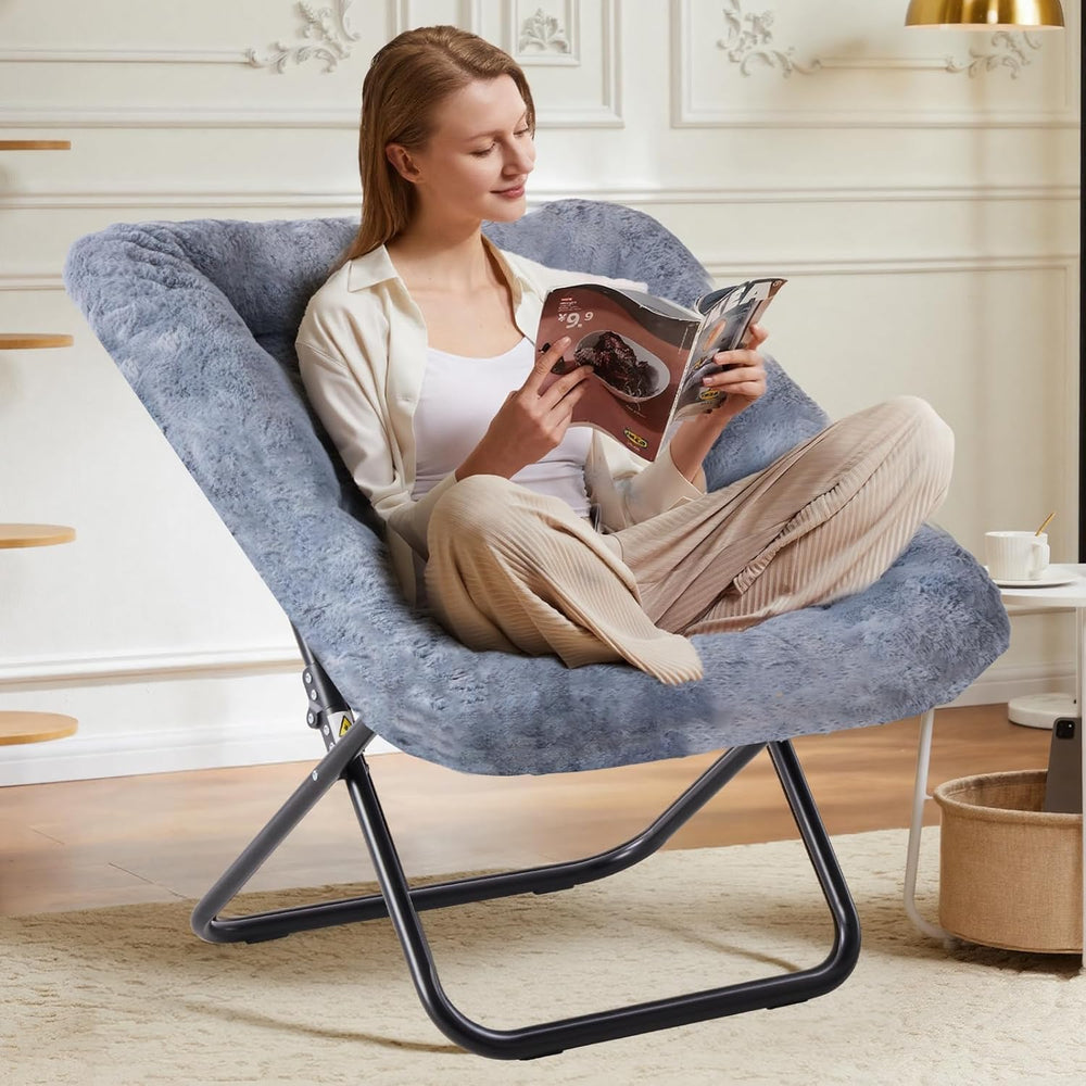 Simple Deluxe Oversized Square Moon Chair for Adults, Soft Faux Fur Folding L...