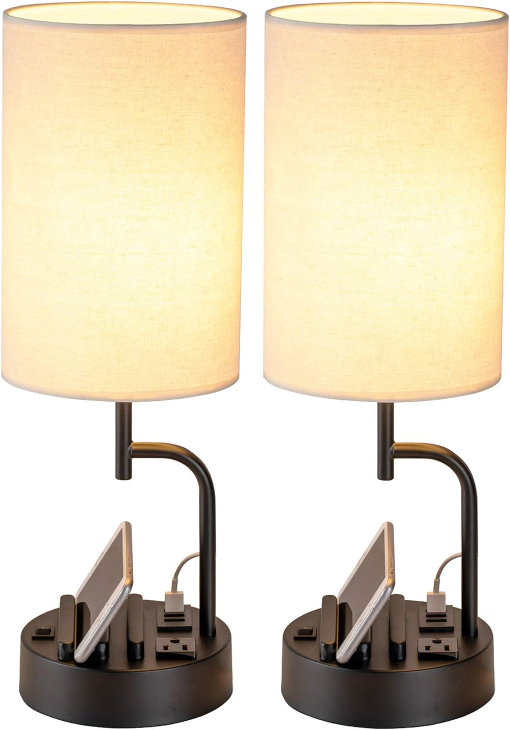 Dreamholder Table Lamp with 3 USB Charging Ports, Modern Desk Lamp with AC Ou...