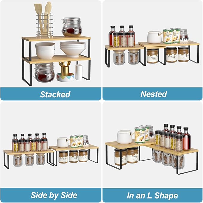 NEX Cabinet Shelf Organizer Set of 2, Kitchen Counter Shelves Spice Rack - Image 6
