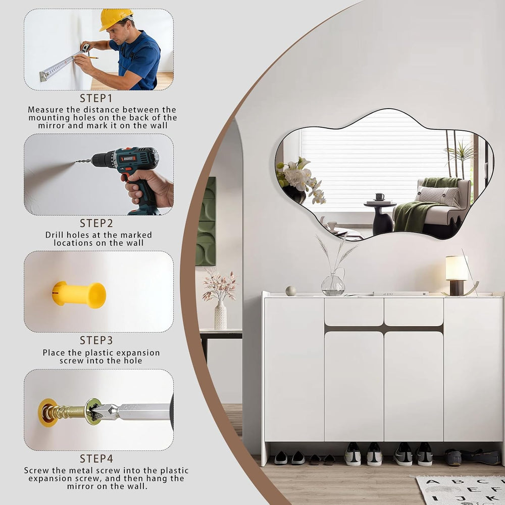 Irregular Wall Mirror, 22"x32" Wavy Cloud Bathroom Vanity Mirrors