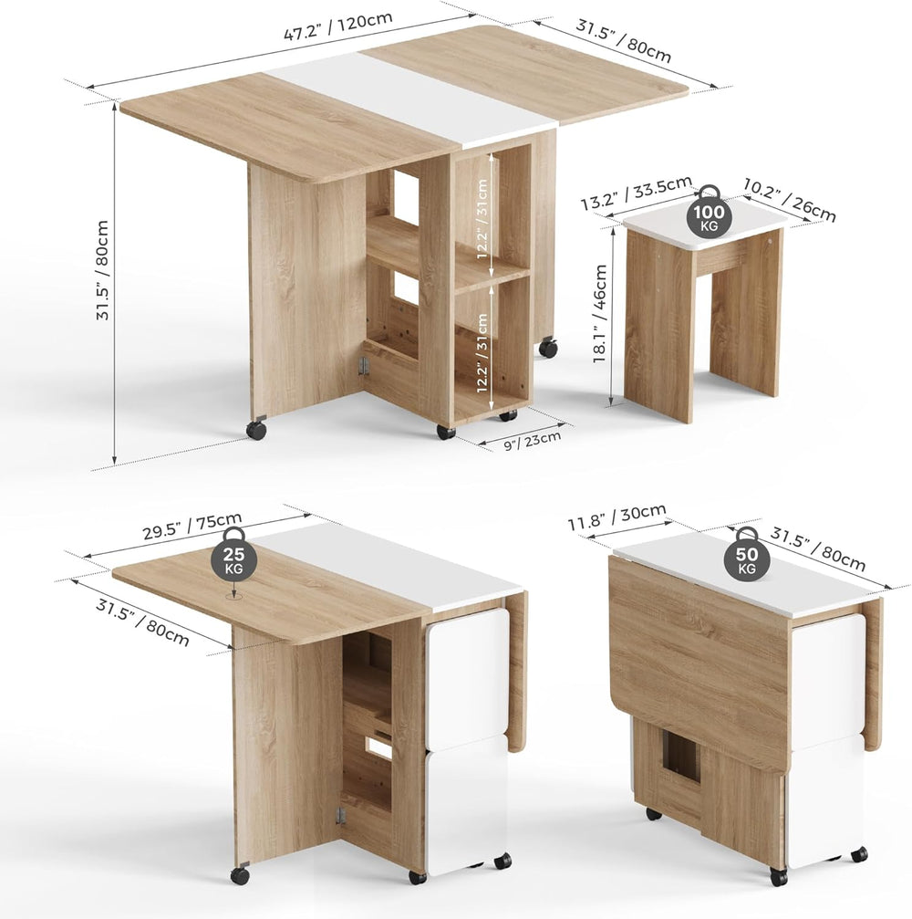Mondeer Folding Dining Table with 4 Chairs for Small Spaces, Natural Wood