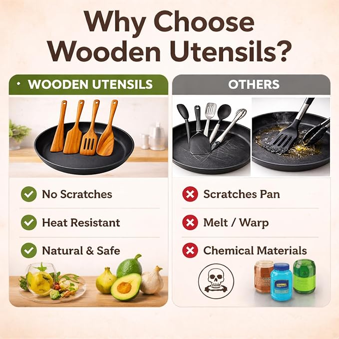 Wooden Kitchen Utensil Set, 4-Piece Teak Wood Cooking Utensils - Image 8