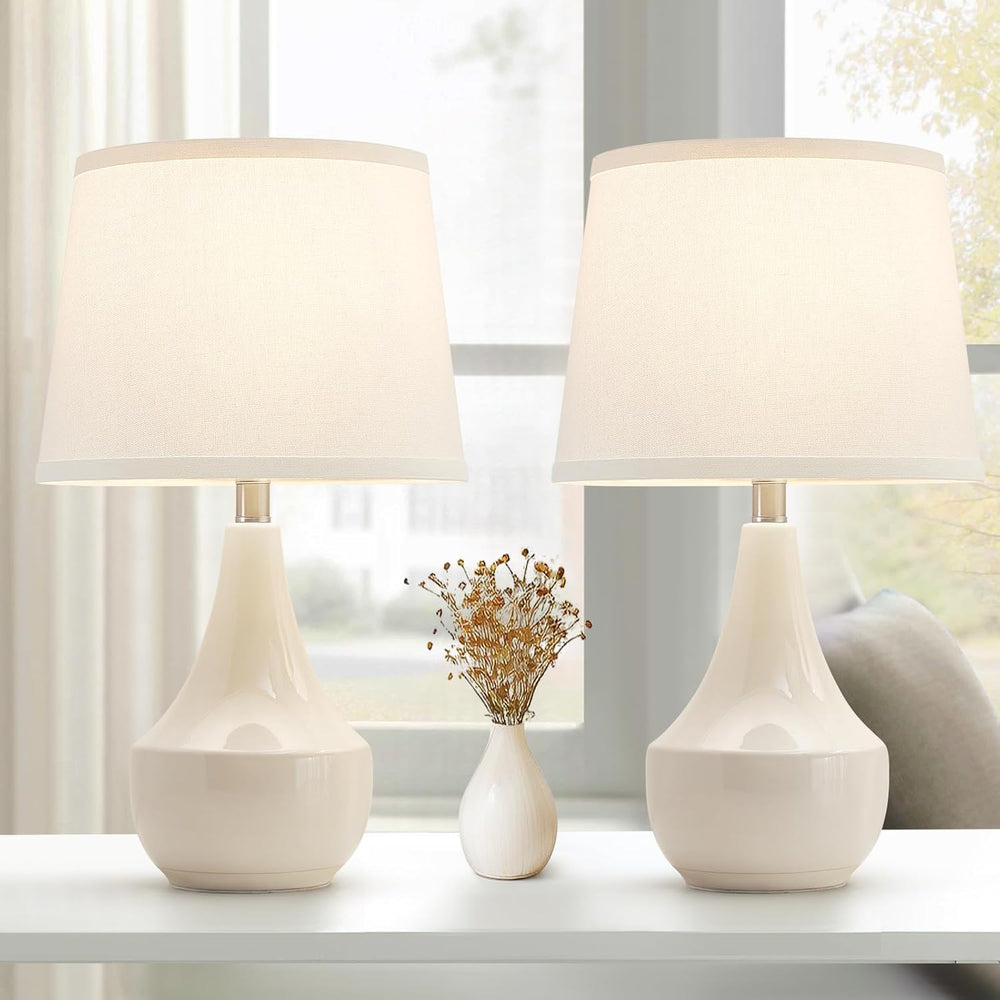 18" Table Lamp Set of 2, Ceramic Table Lamp Classic Beside Lamps Nightst...