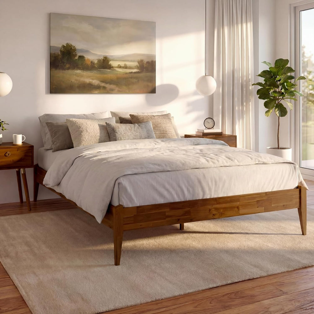 Bme Dinkee 15-Inch Solid Wood Queen Platform Bed Frame - Japanese Joinery, Mi...