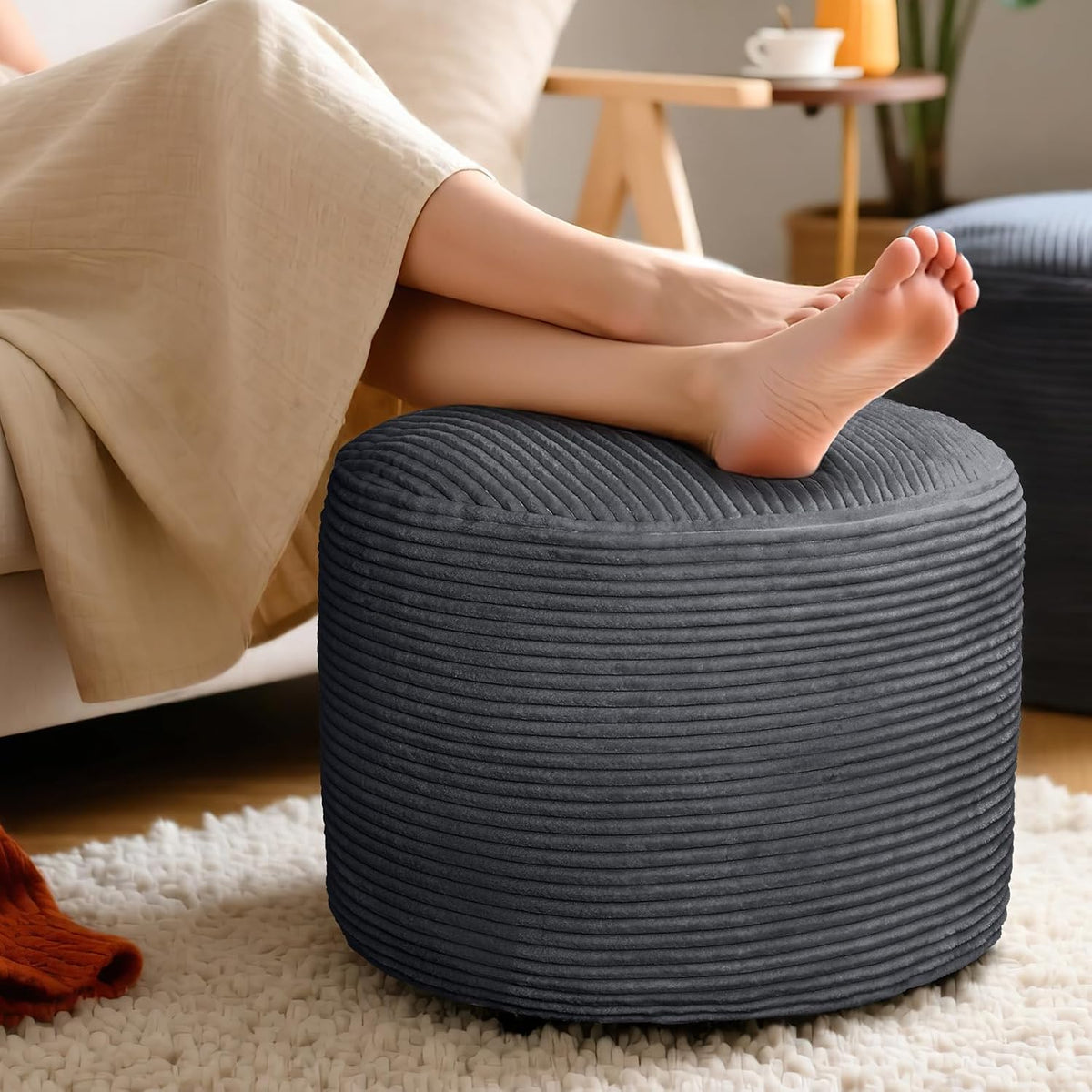 round corduroy footstool pouf for couch, main product view