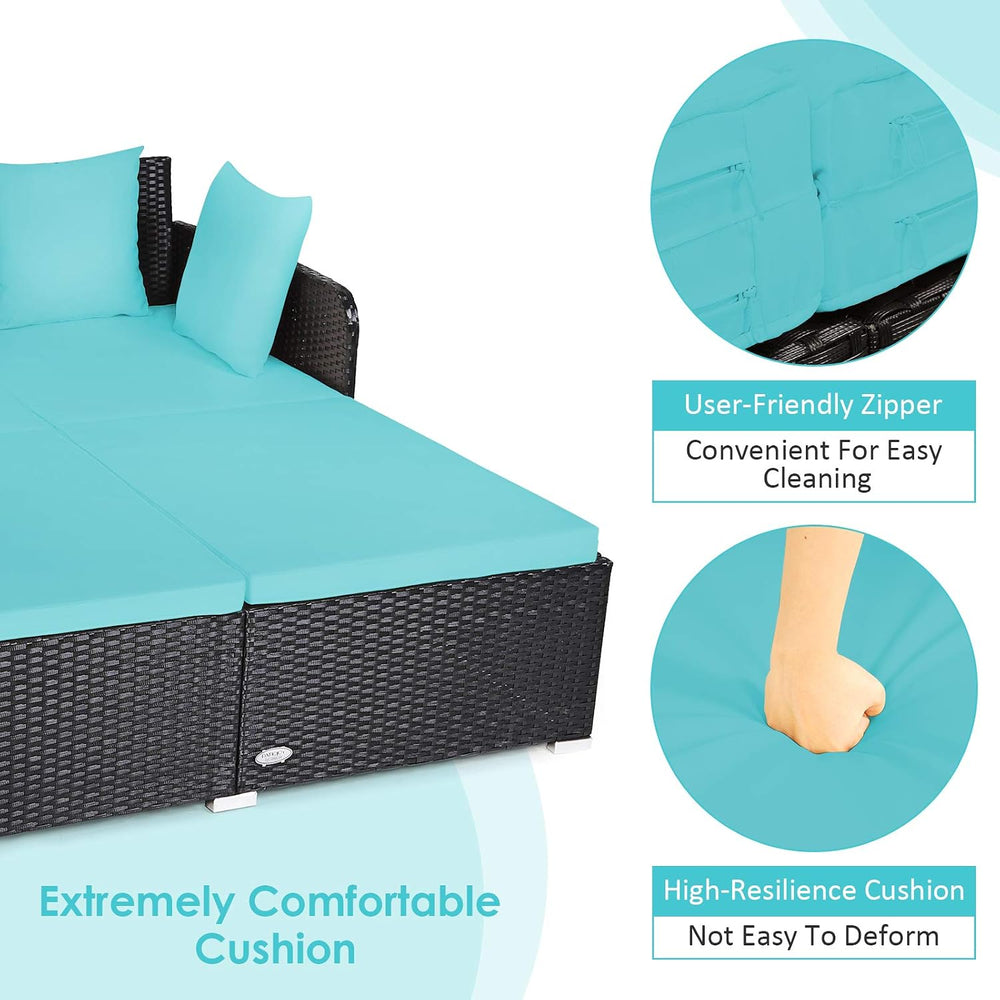 Tangkula Outdoor Rattan Daybed, Sunbed Wicker Furniture w/Spacious Seat, Upho...