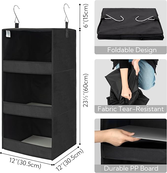 GRANNY SAYS Hanging Closet Shelf, 3-Shelf Foldable Hanging Organizers and - Image 3